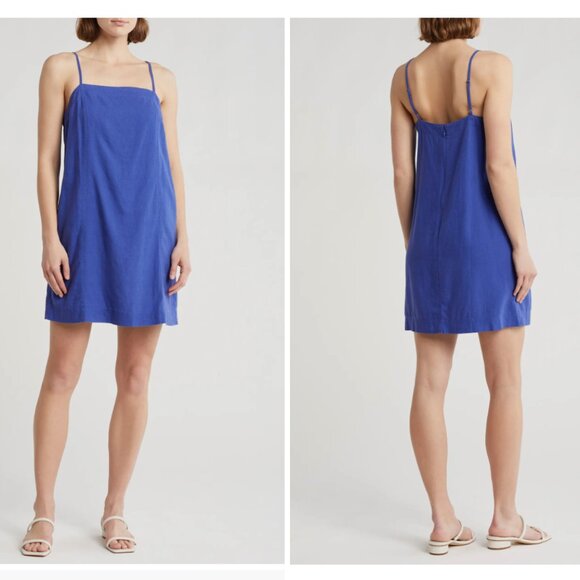 Madewell - Goldie Mini Dress in 100% Linen - Bluestone - 10 - NWT - Picture 1 of 9